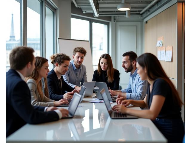 Équipe de L'Heure Bleue Marketing en réunion collaborative